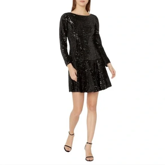 Eliza J Sequin Fit & Flare Dress, Size 2P - Blk at Nordstrom Rack